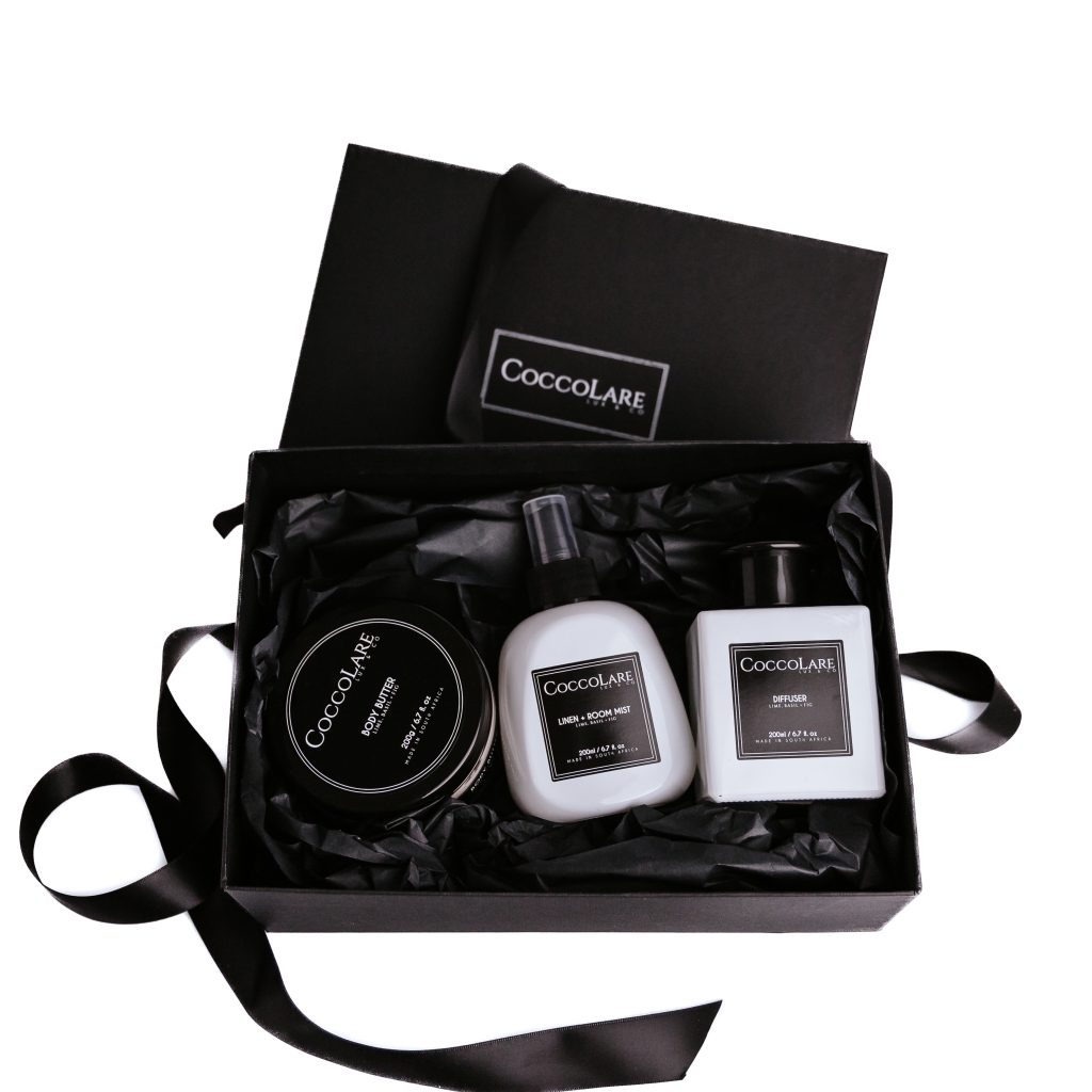 The Ultimate Indulgence Collection - Coccolare Lux and Co Includes: A Body Butter 200g, a Linen & Room Mist, 200ml (White) and a Cube, Diffuser, 200ml (White)